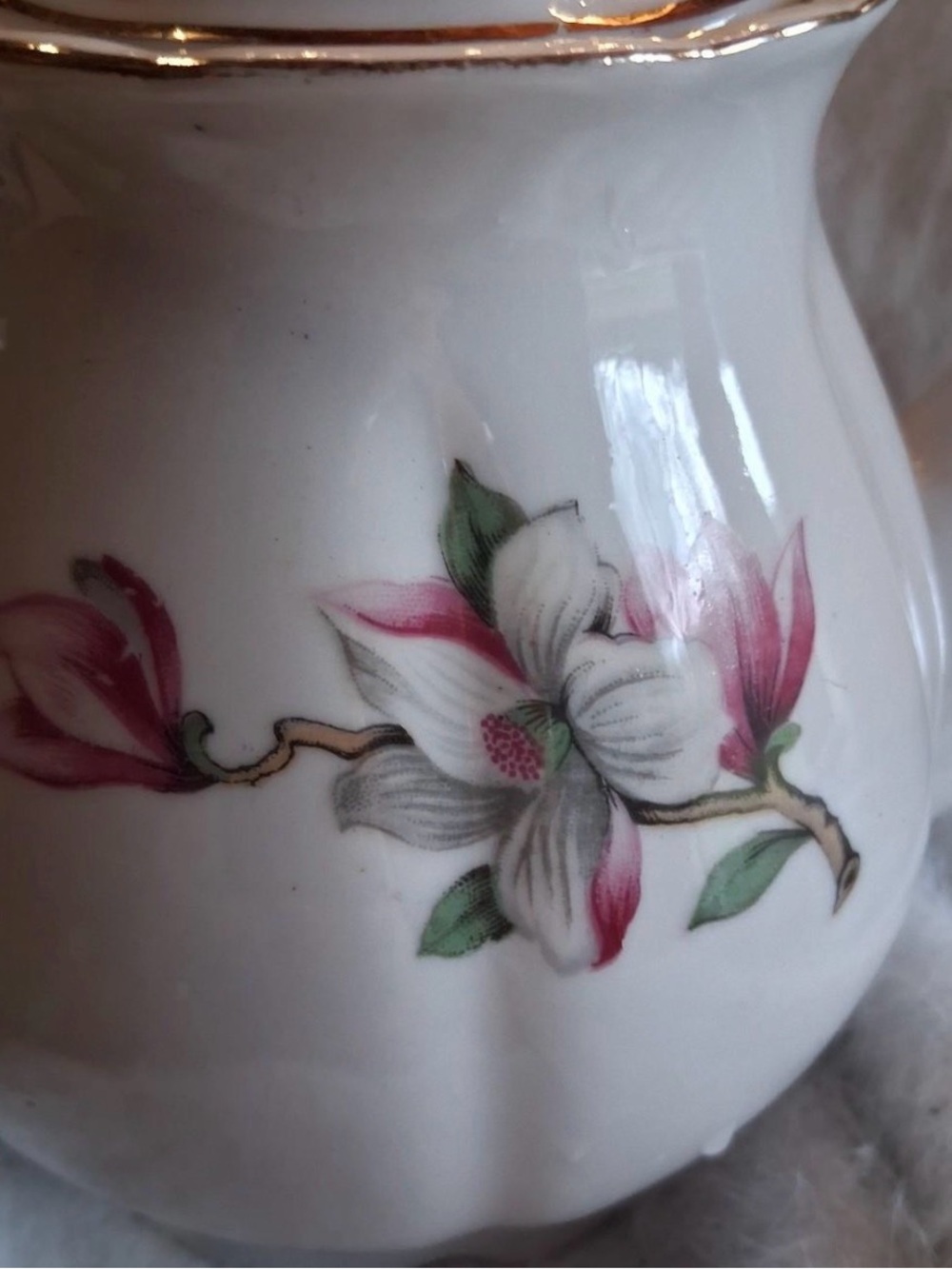 Porcelain Floral Teapot with Pink and Green Blossom
